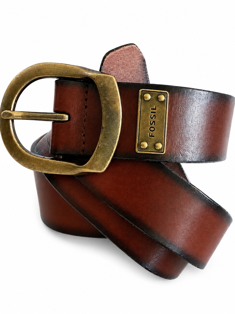 Fossil woman’s Chestnut Brown Leather Belt with Brass Plate